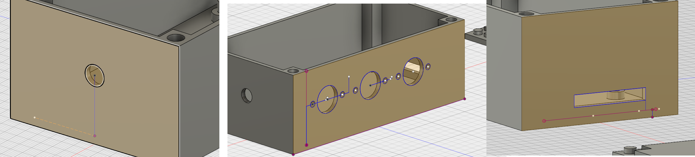 Cutouts added to the walls for the SD card, temperature probes and DC input