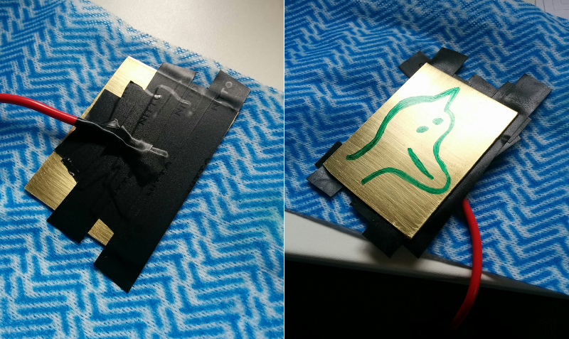 The piece is ready for etching with the wire taped to the backside