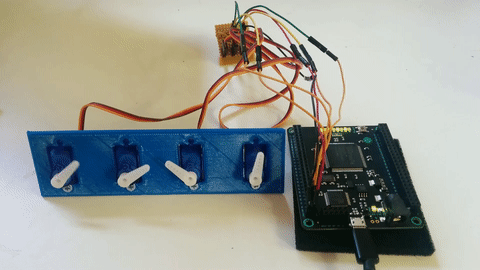 Demo servo motor control with Mojo FPGA board.