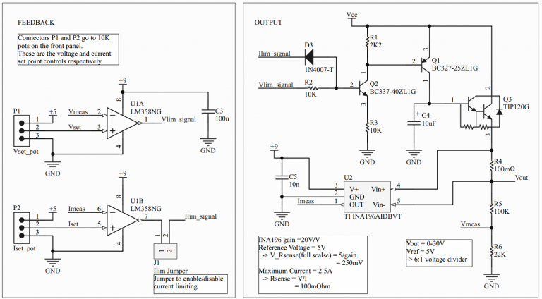 Schematic of the feedback and output circuits