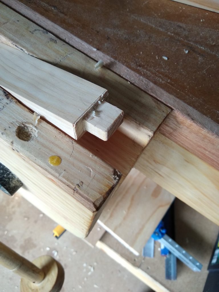 Rough cut tenon, needs to be cleaned up with a chisel